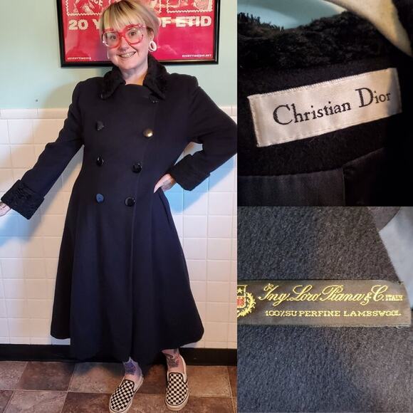 Christian Dior Black Loro Piana Superfine Wool Princess Double Breasted Pea Coat - Picture 1 of 16